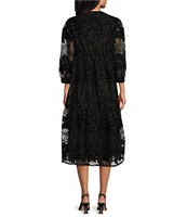 John Mark Lace Tiered Y-Neck Long Sleeve Midi Dress