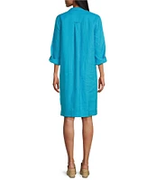 John Mark Linen Wire Collar Roll Tab Sleeve Shirt Dress