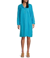 John Mark Linen Wire Collar Roll Tab Sleeve Shirt Dress
