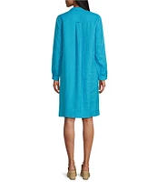 John Mark Linen Wire Collar Roll Tab Sleeve Shirt Dress