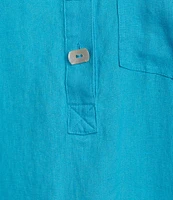 John Mark Linen Wire Collar Roll Tab Sleeve Shirt Dress