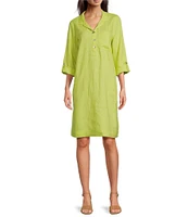 John Mark Linen Wire Collar Roll Tab Sleeve Shirt Dress