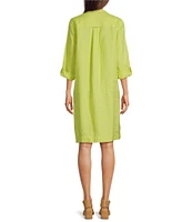 John Mark Linen Wire Collar Roll Tab Sleeve Shirt Dress