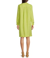 John Mark Linen Wire Collar Roll Tab Sleeve Shirt Dress