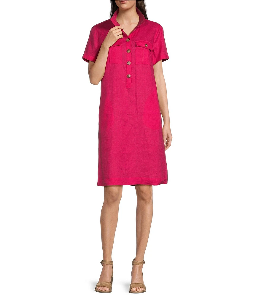 John Mark Linen Wire Collar Short Sleeve Dress