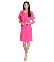 John Mark Linen Wire Collar Short Sleeve Dress