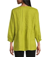 John Mark Linen Y-Neck Roll Tab Sleeve Pintuck Tunic