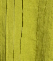 John Mark Linen Y-Neck Roll Tab Sleeve Pintuck Tunic