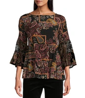 John Mark Mix Media Round Neck 3/4 Sleeve Top