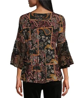 John Mark Mix Media Round Neck 3/4 Sleeve Top