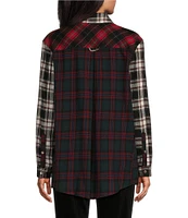 John Mark Mix Plaid Collared Long Sleeve Button Down Top