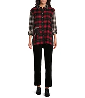 John Mark Mix Plaid Collared Long Sleeve Button Down Top