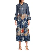 John Mark Mix Print Collared 3/4 Sleeve Dress