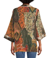 John Mark Mix Print Open Front Multi Color Tassel Detailed 3/4 Sleeve Kimono Statement Jacket