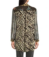 John Mark Mix Print Point Collar Long Sleeve Tunic