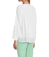 John Mark Mixed Eyelet Y-Neck 3/4 Sleeve Top