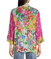 John Mark Mixed Floral Print 3/4 Sleeve Open Front Kimono