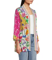 John Mark Mixed Floral Print 3/4 Sleeve Open Front Kimono