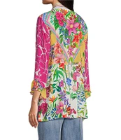 John Mark Mixed Floral Print 3/4 Sleeve Open Front Kimono