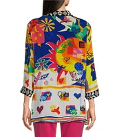John Mark Open Front 3/4 Sleeve Satin Embroidered Kimono