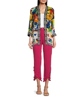 John Mark Open Front 3/4 Sleeve Satin Embroidered Kimono