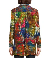 John Mark Paisley-Floral Printed Wire Collar 3/4 Sleeve Button-Front Tunic