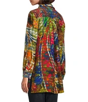 John Mark Paisley-Floral Printed Wire Collar 3/4 Sleeve Button-Front Tunic