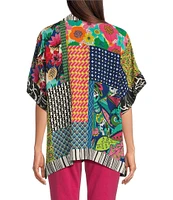 John Mark Patch Print Collared Short Sleeve Button Front Tunic