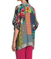 John Mark Patch Print Collared Short Sleeve Button Front Tunic