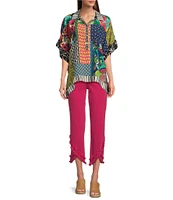 John Mark Patch Print Collared Short Sleeve Button Front Tunic