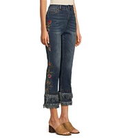 John Mark Petite Size Embroidered Double Tiered Fringe Hem Ankle Jeans