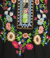 John Mark Petite Size Embroidered Floral Y-Neck 3/4 Sleeve Tunic