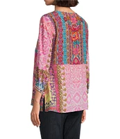 John Mark Petite Size Embroidered Mix Floral Split V-Neck 3/4 Sleeve Tunic