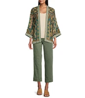 John Mark Petite Size Embroidered Printed Open Front 3/4 Sleeve Kimono