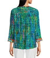 John Mark Petite Size Embroidered Printed Split V-Neck 3/4 Sleeve Hi-Low Hem Tunic