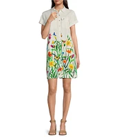 John Mark Petite Size Floral Spring Point Collar Short Sleeve Hi-Low Hem Shirt Dress