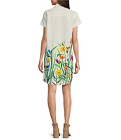 John Mark Petite Size Floral Spring Point Collar Short Sleeve Hi-Low Hem Shirt Dress
