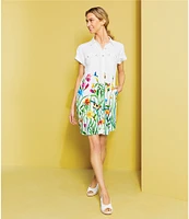 John Mark Petite Size Floral Spring Point Collar Short Sleeve Hi-Low Hem Shirt Dress