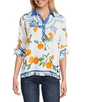 John Mark Petite Size Printed Wire Neck 3/4 Cinch Tie Sleeve Tunic