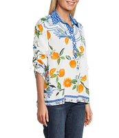 John Mark Petite Size Printed Wire Neck 3/4 Cinch Tie Sleeve Tunic