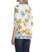 John Mark Petite Size Printed Wire Neck 3/4 Cinch Tie Sleeve Tunic