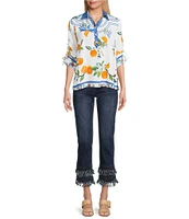 John Mark Petite Size Printed Wire Neck 3/4 Cinch Tie Sleeve Tunic