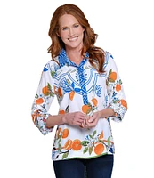 John Mark Petite Size Printed Wire Neck 3/4 Cinch Tie Sleeve Tunic
