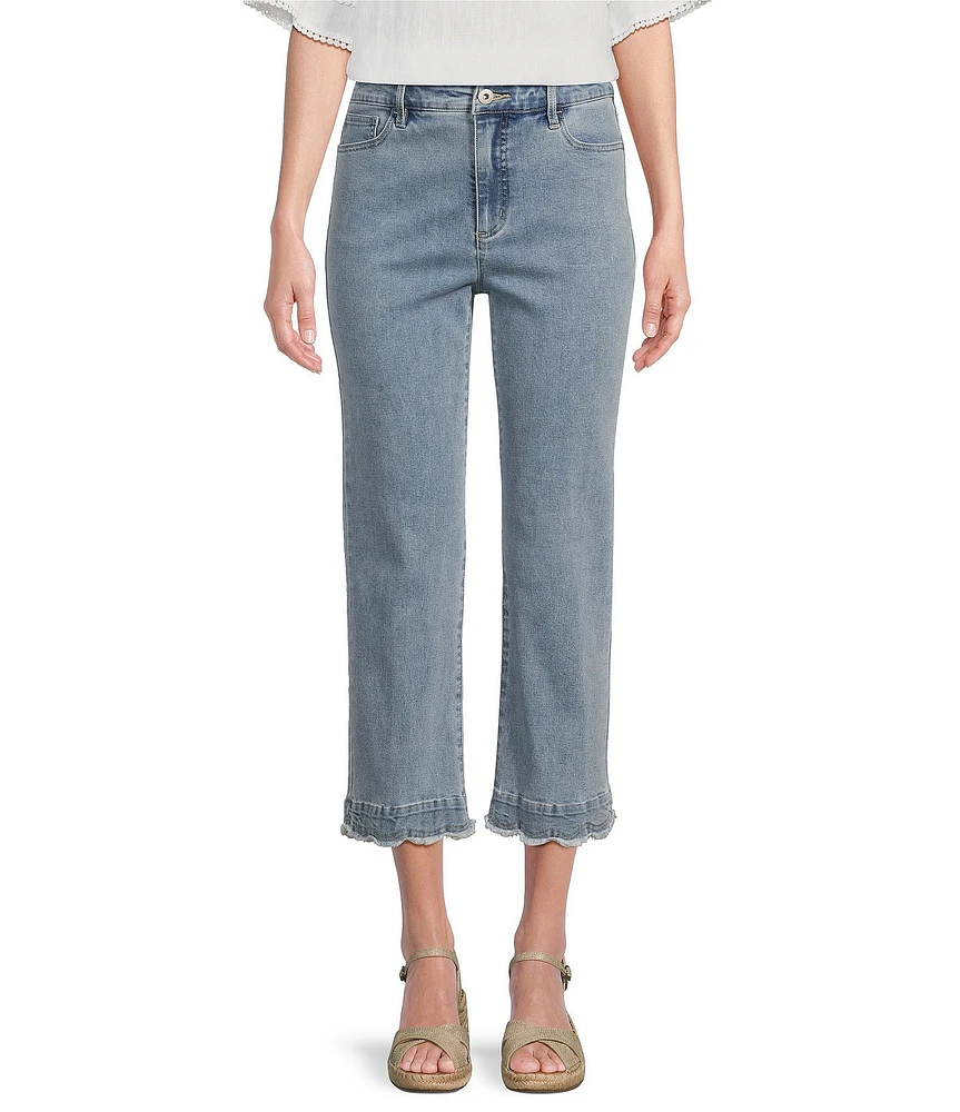 John Mark Petite Size Scalloped Raw Hem 5-Pocket Ankle Jeans