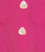 John Mark Petite Size Solid Woven 3/4 Sleeve Wire Collared Button Front Patch Pocket Camp Shirt