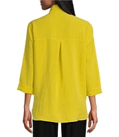 John Mark Petite Size Solid Woven 3/4 Sleeve Wire Collared Button Front Patch Pocket Camp Shirt