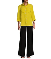 John Mark Petite Size Solid Woven 3/4 Sleeve Wire Collared Button Front Patch Pocket Camp Shirt