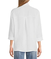 John Mark Petite Size Solid Woven 3/4 Sleeve Wire Collared Button Front Patch Pocket Camp Shirt