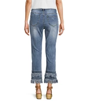 John Mark Petite Size Straight Leg 5-Pocket Fringe Hem Jeans