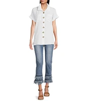 John Mark Petite Size Straight Leg 5-Pocket Fringe Hem Jeans